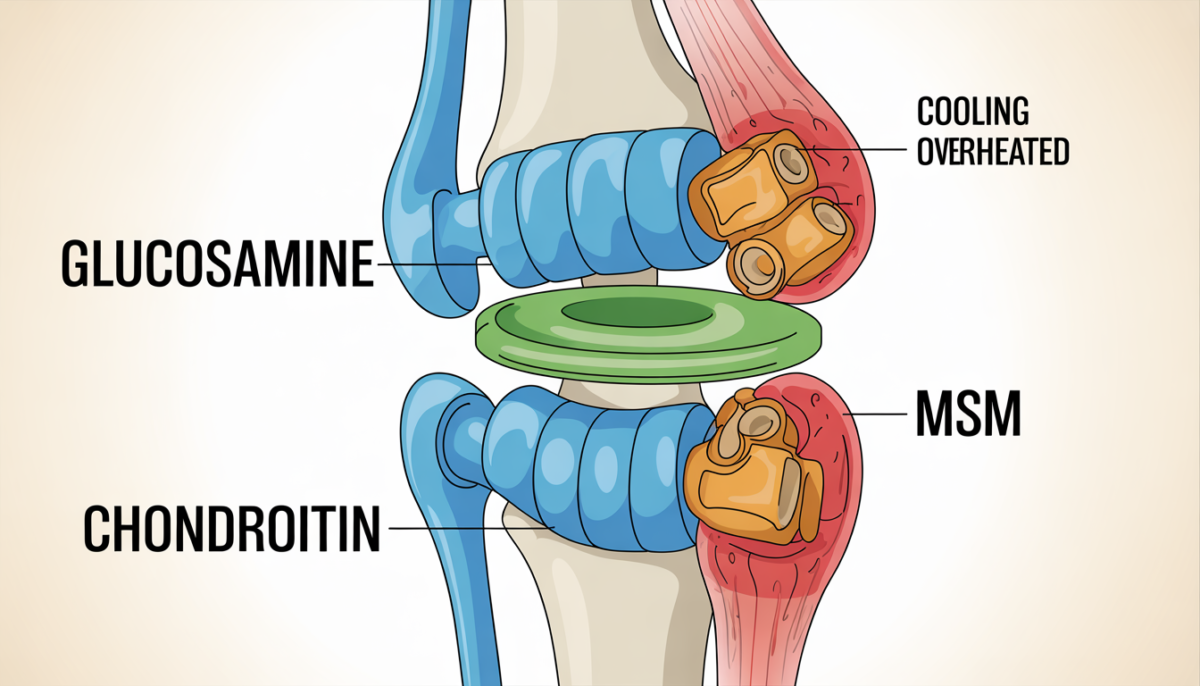 GLUCOSAMINE CHONDROITIN MSM knee joint diagram labeled